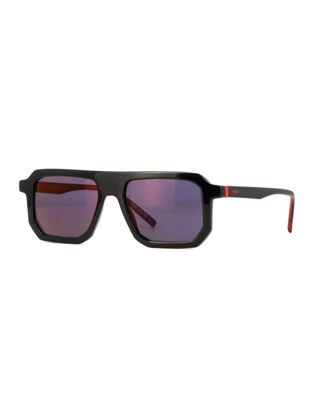 New Authentic Hugo Boss Men's Shiny Black and Red Square Acetate Sunglasses